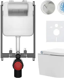 Záchody CERANO - Závesné WC s bidetom Basic/Cronus Standard - biela lesklá - WC tlačidlo Modulo/Strieborná - na zamurovanie - 59,3x38,4 CER-8050BD86461