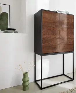 Vysoké skrine DELIFE Skriňa Vaag 80x150 cm sheesham prírodná mango čierny kov čierna 2 dvierka