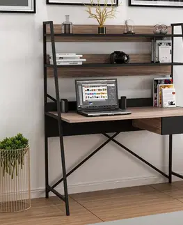 Písacie stoly MARK pracovný stôl s regálom, orech / čierna