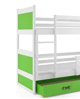 Postele BMS Detská poschodová posteľ RICO 3 s úložným priestorom  | 160x80 cm | biela/zelená