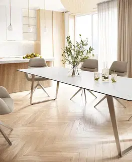 Jedálenské stoly DELIFE Jedálenský stôl Edge 300x100 keramika Laminam® Statuarietto biela nerezová oceľ šikmý