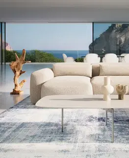 Konferenčné stolíky DELIFE Konferenčný stolík Edge zaoblený 120×70 cm keramika onyx šampanské Trive nerezová oceľ kefovaná