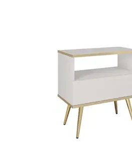 Nábytok ArtPS Nočný stolík BIJOU S-54 | biela / zlaté nohy