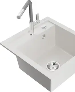 Kuchynské drezy MEXEN/S MEXEN/S - Vito granitový drez 1-miska vrátane batérie Flora, biela 6503-20-670401-06