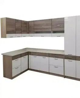 Modulový kuchynský nábytok Kuchynská linka  Econo 160 x 290 cm dub sonoma/biela/san remo