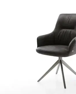 Jedálenské stoličky DELIFE Jedálenská stolička Zelia-Flex s opierkami mikrovlákno antracitová vintage krížová podstava široká grafitová 360° otočná hojdacia funkcia vrecková pružina