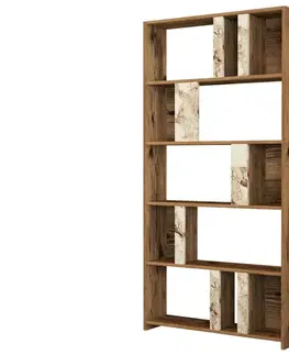 Knižnice Knižnica Lima - Walnut, White Marble