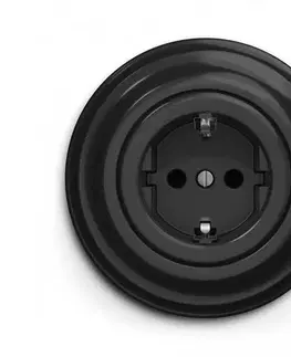 Predlžovacie káble lap - Retro domová zásuvka s rámikom SCHUKO 230V/16A čierna KA0016+KA0107
