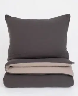 Obliečky MKLozkoviny.sk Francúzske mušelínové obliečky - Alexia Duo cappuccino/tmavo šedá - 220 × 200 cm - 70 x 90 cm