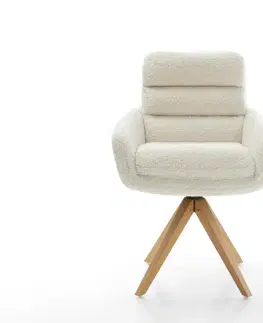 Jedálenské stoličky DELIFE Jedálenská stolička Abelia-Flex s opierkami barančekový potah béžová drevená podstava hranatá prírodná 180° otočná