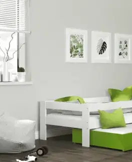 Postele ArtAJ Detská posteľ HOPE P2 s prístelkou | biela/zelená 80 x 190 cm