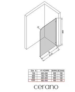 Sprchové dvere CERANO - Sprchová zástena Walk-in Orbis - Pravá - 8 mm - čierna matná, mliečne sklo - 100x200 CER-999919
