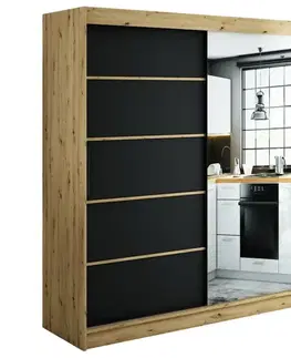 Šatníkové skrine Skriňa Halifax V2 200 Dub Artisan/čierna/Zrkadlo