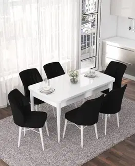 Jedálenské sety Extendable Dining Table & Chairs Set (7 Pieces) Nef - White, Black