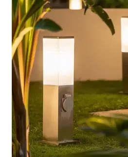 Záhradné lampy Brilagi - Vonkajšia lampa s 2 zásuvkami SCHUKO NOVA 1xE27/15W/230V 40 cm IP44 chróm FG-KH446PSH-40-2SO-SIL