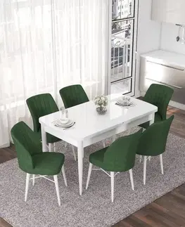 Jedálenské sety Extendable Dining Table & Chairs Set (7 Pieces) Nef - White, Khaki