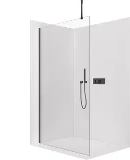 Sprchovacie kúty CERANO - Sprchová zástěna Walk-in Onyx Top Round L/P - 8 mm - kulatá vzpěra - černá matná, transparentní sklo - 60x200  CER-8050BD1693