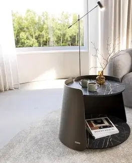 Konferenčné stolíky DELIFE Konferenčný stolík Daban 59x59 cm keramika Laminam®Noir Desir hnedá podstava kov titánová farba