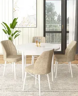 Jedálenské sety Dining Table & Chairs Set (5 Pieces) Rox - White, Cream
