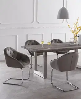 Jedálenské stoly DELIFE Jedálenský stôl Edge 220x100 cm XL akácia platinová nerezová oceľ široký Live-Edge