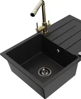 Kuchynské drezy MEXEN/S MEXEN/S - Bruno granitový drez s odkvapkávačom vrátane batérie Duero, čierna 6513-77-671600-50-B