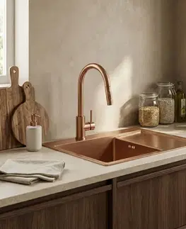 Kuchynské drezy REA REA - Oceľový drez Fin BRUSH COPPER bez kuchynskej batérie ZLE-06018
