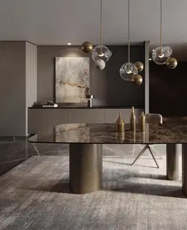 Jedálenské stoly DELIFE Jedálenský stôl Edge Boot 240x120 keramika Laminam® Emperador Extra Lucidato tmavohnedá Troa kov efektová povrchová úprava titánová