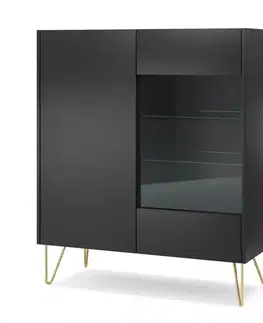 Vitríny a regály do obývačky Vitrína Harmony WT97 čierna grafit/mramor black