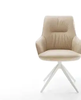 Jedálenské stoličky DELIFE Jedálenská stolička Zelia-Flex s opierkami mikrovlákno béžová vintage krížová podstava široká biela 360° otočná hojdacia funkcia vrecková pružina