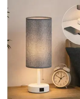 Lampy BRILAGI - Stolná lampa s USB portom TABLON 1xE27/25W/230V biela/sivá BG3667+BG3683