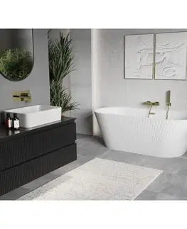 Vane MEXEN/S - Oris voľne stojaca vaňa nástenná reliéf 150 x 75, biela, sifón a prepad zlatá kartáčovaná 52871507500-55