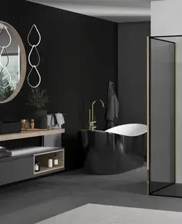 Sprchové dvere MEXEN/S - Kioto Sprchová zástena WALK-IN 120 x 120 x 30, čierny vzor, zlatá 800-120-120-221-50-70-030