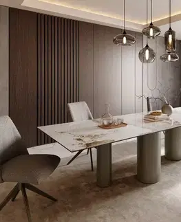 Jedálenské stoly DELIFE Jedálenský stôl Edge 300x100 keramika Minas Melange bielo-béžová pilier kov efektová úprava titán