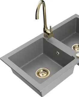 Kuchynské drezy MEXEN/S MEXEN/S - Mario granitový drez 2-bowl vrátane batérie Telma, šedá 6504-71-670200-50