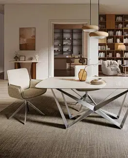 Jedálenské stoly DELIFE Jedálenský stôl Edge zaoblený tvar 200x100 cm keramika onyx šampanské pavúk plochá oceľ nerezová oceľ grafitová