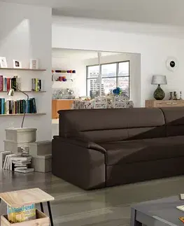 Sedacie súpravy NABBI Estrela P rohová sedačka s rozkladom a úložným priestorom tmavohnedá