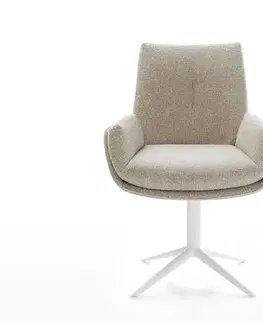 Jedálenské stoličky DELIFE Jedálenská stolička Clea-Flex tkanina mäkký béžová podstava krížová biela 360° otočný hojdacia funkcia