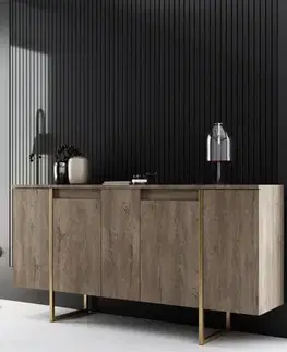 Komody Konzolový stolík Luxe - Walnut, Gold