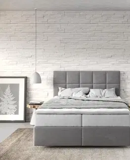 Postele Boxspring DELIFE Boxspring posteľ Dream-Fine 140x200 cm mikrovlákno sivá s vreckovou pružinovou matracou a visco topperom