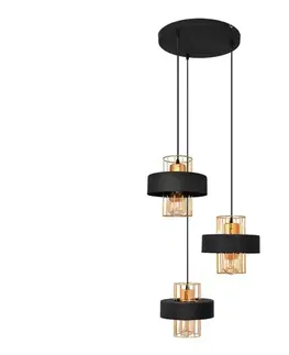 Svietidlá  Luster na lanku VOLTA 3xE27/15W/230V čierna/zlatá W-KD 1377/3 BK+BR