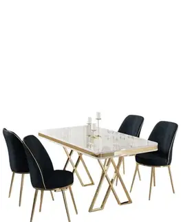 Jedálenské sety Dining Table & Chairs Set (5 Pieces) Vals - White, Gold, Anthracite