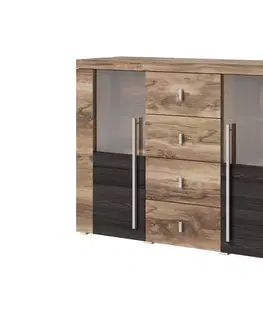 Komody a skrinky POUND dvojdverová komoda 2D4S, orech Satin/touchwood
