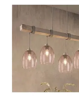 Svietidlá BRILAGI - Závesný luster na lanku WOOD GLASS 4xE27/60W/230V borovica/sivá/dymová béžová EG49927A+4xNSTK7393