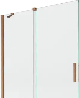 Sprchové dvere MEXEN/S - Velar Dvojkrídlová posuvná vaňová zástena 130 x 150, transparent, kartáčovaná meď 896-130-000-01-65
