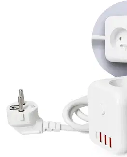 Predlžovacie káble  Predlžovací kábel kocka s vypínačom LINEA 3x230V + 4xUSB A/C biela KGLCZW3U4D1B