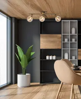 Stropná svetla Stropná lampa Rodia s patinovaným pásikom 3x40W g9 jantárové tienidlo
