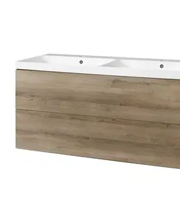 Kúpeľňový nábytok Mereo Aira, kúpeľňová skrinka s umývadlom z liateho mramoru 121 cm, dub Halifax CN743M