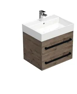 Kúpeľňový nábytok Kúpeľňová skrinka s čiernou úchytkou a umývadlom SAT Cube Way 60x53x46 cm dub Wellington mat CUBE46C602DWSAT CUBE46C602DWSAT