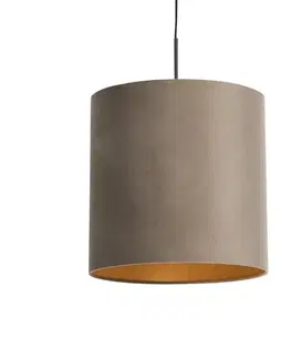 Závesné svietidlá Závesné svietidlo s taupe zamatovým tienidlom so zlatom 40 cm - Combi