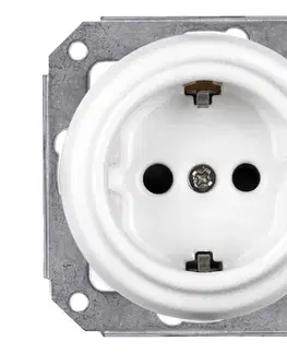 Predlžovacie káble Elhard - Keramická retro domová zásuvka bez rámčeka SCHUKO 230V biela KV2001W